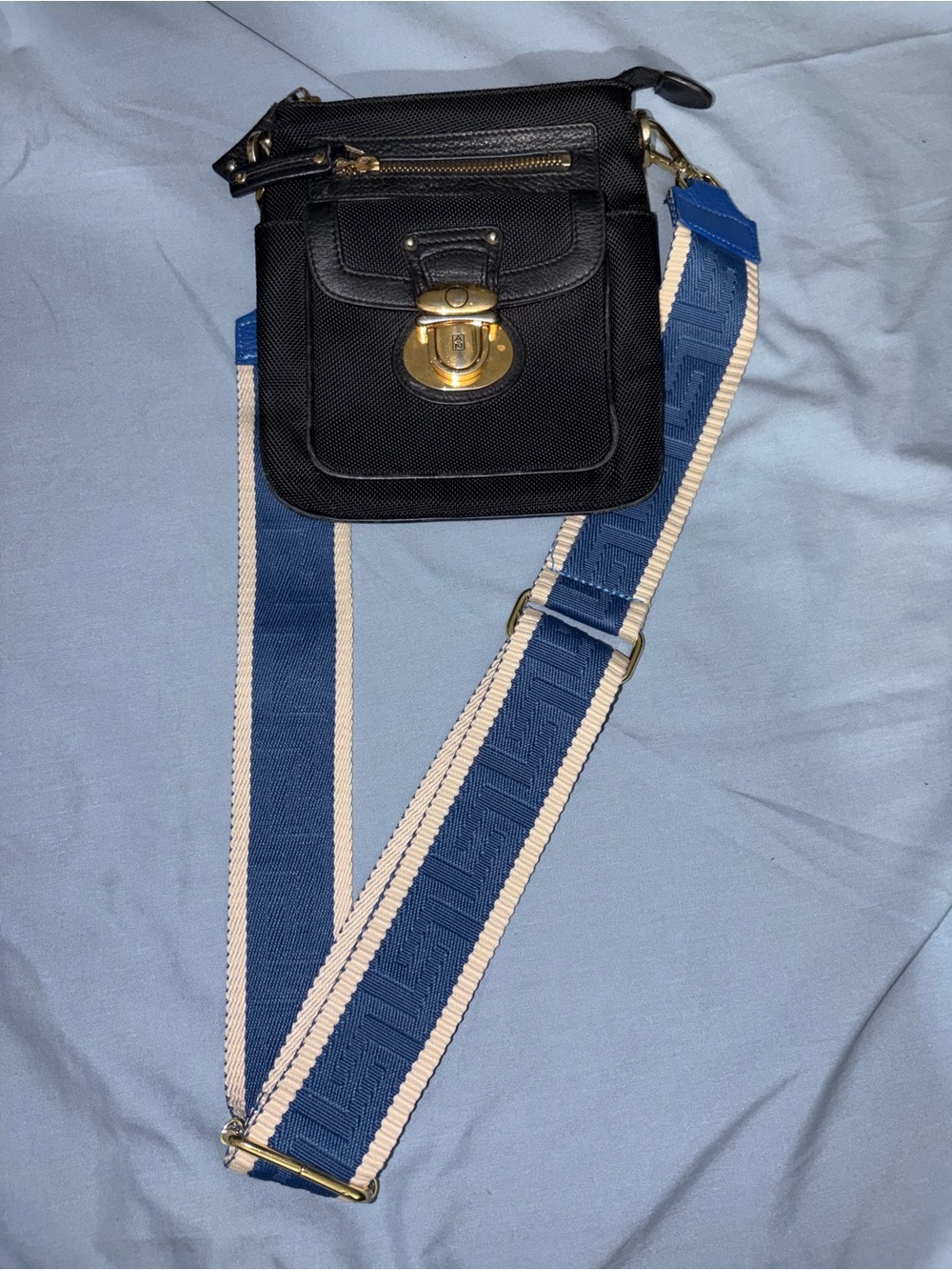 Jean-Pierre Klifa Black Leather Trims Crossbody Bag.adjustable strap